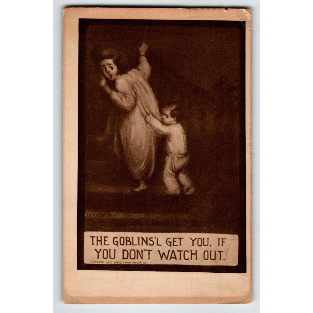 Halloween Postcard The Goblins Will Get You Children Staircase 134 Ullman 1907